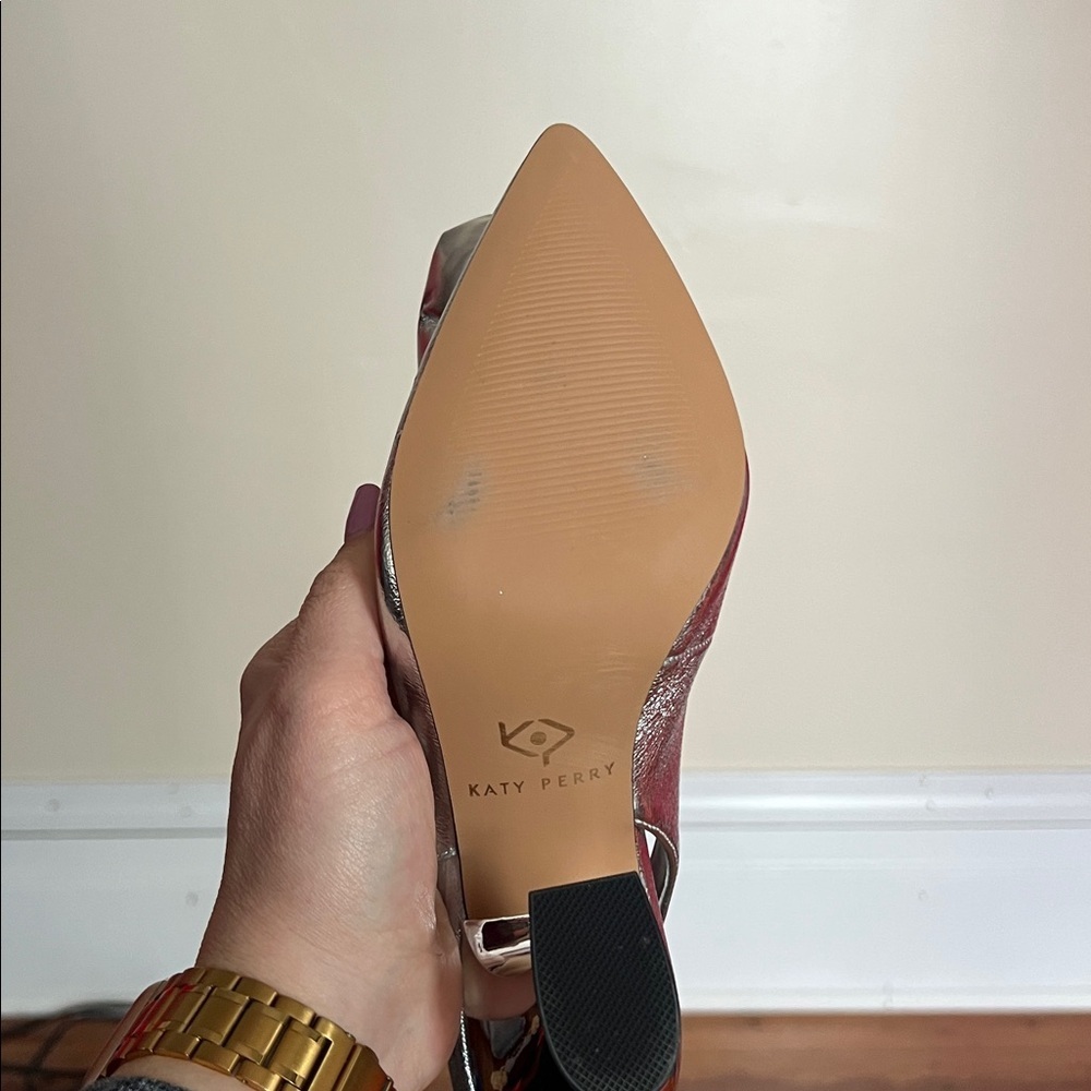 Katy Perry The Laterr  Pointed Toe Metallic Silver Slingback Heels Size 7.5 - Picture 12 of 13